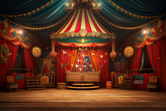 scene inside the circus arena stage vintage design