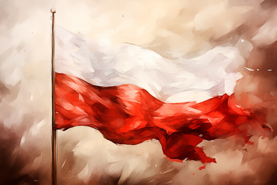 National painted flag of Poland, white and red flag, background