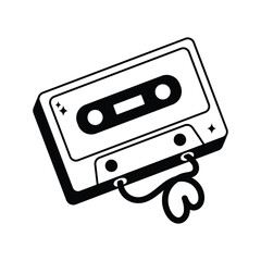 Obraz premium Cassette doodle vector outline Sticker. EPS 10 file