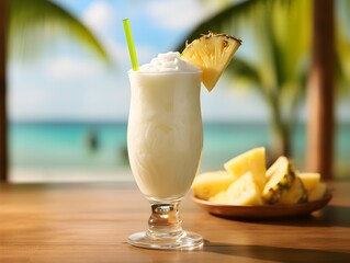 Piña colada cocktails garnished with pineapple, tropical drink