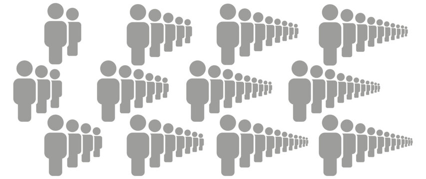 Vector flat illustration. Avatar, user profile, gender neutral silhouette. Set of gray icons of groups of people standing in line. Suitable for social media profiles, screensavers and as a template.