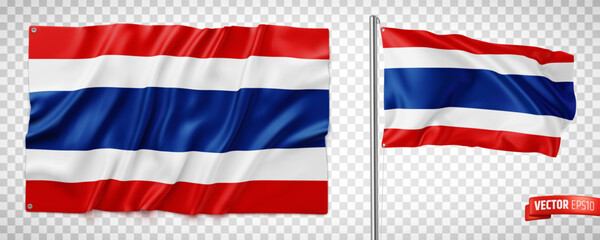 Vector realistic illustration of Thailand flags on a transparent background.