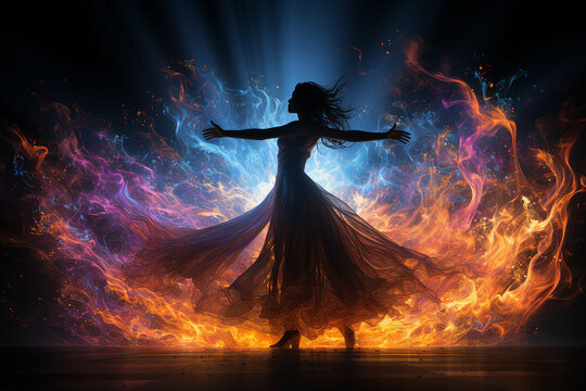 Generative ai collage of powerful dangerous evil witch lady doing fire spell