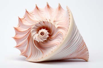 Obraz premium Conch Shell with Spiral Patterns Isolated on a White Background