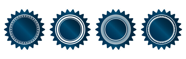 Dark blue round badges and labels with medals. Set of blue luxury medals for premium quality assurance certificates, sale and premium product badges