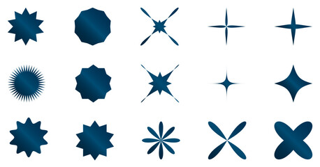 Abstract geometric gradient elements for designs, decor, patterns. Set of blue elements for stickers.