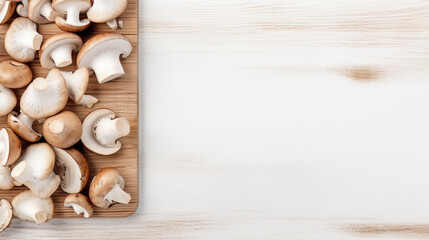 Mushrooms on the cutting board,created with Generative AI tecnology. - obrazy, fototapety, plakaty