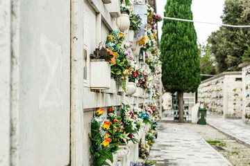 A public Mausoleums on a cloudy day on the island of Murano in Venice, Italy