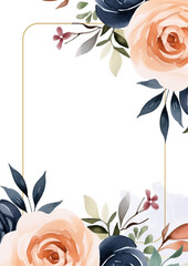 Peach and blue modern background watercolor invitation with floral and flower