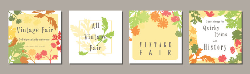 Set with four square floral invitation posters