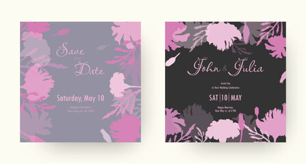 Set with two square floral wedding posters