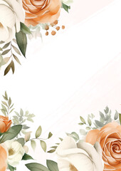 White and peach modern background watercolor invitation with floral and flower