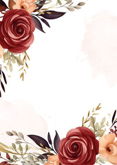 Peach and red modern background invitation template with floral and flower