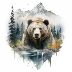 Bear in the mountains,created with Generative AI tecnology.