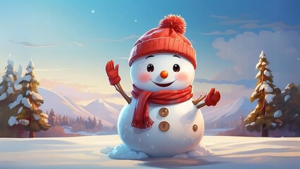 Obraz premium snowman in the winter snow xmas