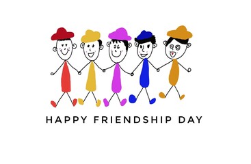 Hand drawn picture of colorful human cartoons characters. Concept, happy time with friends. Illustration for using as teaching aids or design for decoration. Love and friendships.
