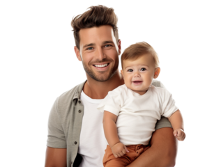 Loving father with a baby in his arms, cut out