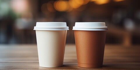 Two takeaway coffee cups stand side by side, promising warmth and comfort.