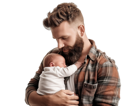 Loving father with a baby in his arms, cut out