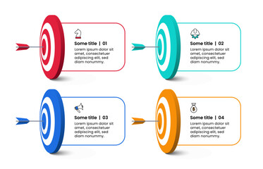 Infographic template. 4 targets with icons and text - obrazy, fototapety, plakaty