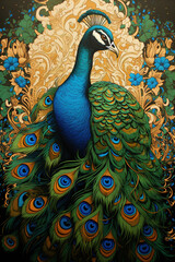 Image of colorful peacocks are very beautiful. Birds. Wildlife Animals.