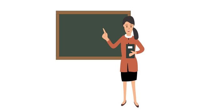 Animated cartoon design of teacher while teaching at classroom