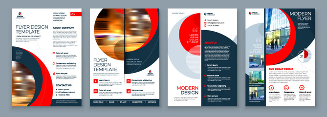 Flyer Template Layout Design Set Corporate Business Annual Report Catalog Magazine Flyer Mockup Creative Modern Bright Concept Circle Round Red Shape - obrazy, fototapety, plakaty
