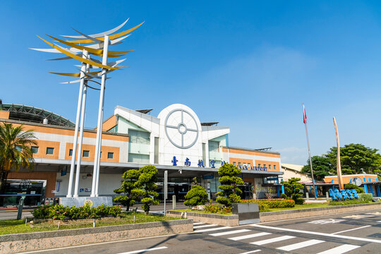Tainan, Taiwan- November 15, 2023: Building view of the Tainan Airport in Taiwan. It is shared with the Republic of China Air Force Tainan AFB.