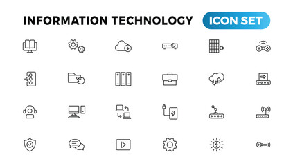 Information technology line icons collection. Big UI icon set in a flat design. Thin outline icons pack