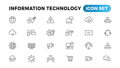 Information technology line icons collection. Big UI icon set in a flat design. Thin outline icons pack