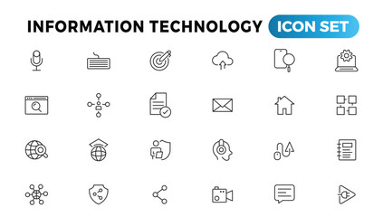 Information technology line icons collection. Big UI icon set in a flat design. Thin outline icons pack