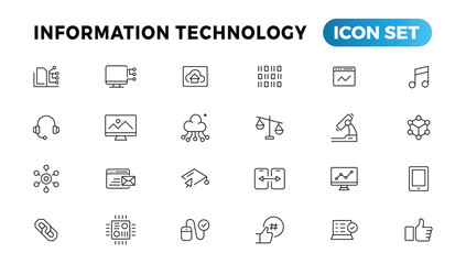 Information technology line icons collection. Big UI icon set in a flat design. Thin outline icons pack