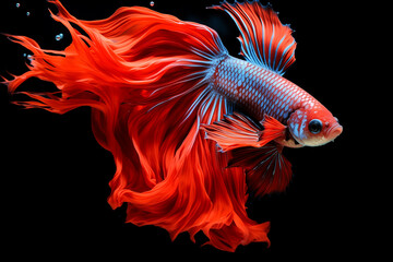 Fototapeta premium full color fighting fish on black back ground, generative AI