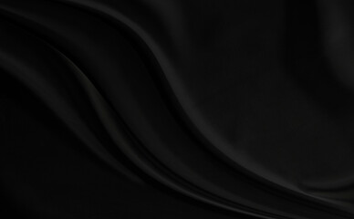 Black gray satin dark fabric texture luxurious shiny that is abstract silk cloth background with patterns soft waves blur beautiful.