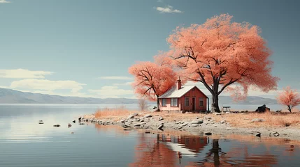 Foto auf Alu-Dibond 3d rendered photo of water and house scenery design made with generative AI © Xaprushu