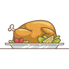 Roast turkey or chicken dinner served on a plate with side dishes. thanksgiving day