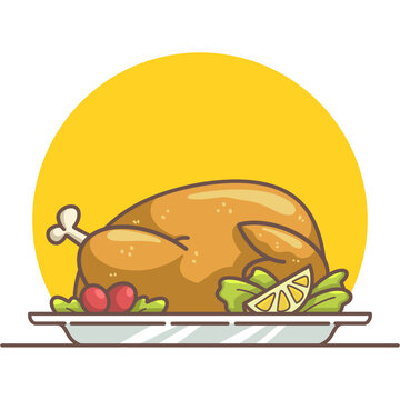 Roast turkey or chicken dinner served on a plate with side dishes. thanksgiving day