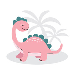 Cute dinosaur in flat style isolated on white background. Vector illustration