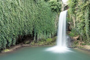 Silky effect waterfalls inside the village of Torbera, Burgos, Castile and Leon, Spain.