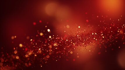 Abstract background with red and gold particles. Christmas Golden Light shining particles both on a red background. Gold foil texture. Holiday concept.