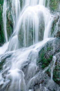 Silky effect waterfalls inside the village of Torbera, Burgos, Castile and Leon, Spain.
