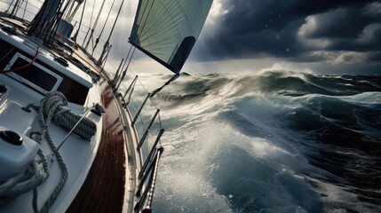 Close-up of a yacht in a stormy sea