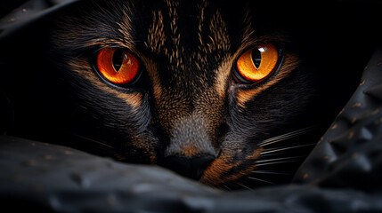 Mystic Gaze: Captivating Cat Eyes Peering from the Shadows with Intensity