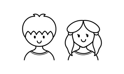 hand drawn of boy and girl face characters with cute and adorable faces