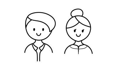 hand drawn of boy and girl face characters with cute and adorable faces