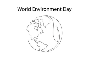 One continuous line drawing of World Environment day concept. Doodle vector illustration in simple linear style.