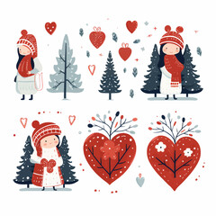 christmas, santa, snowman, holiday, tree, winter, cartoon, vector, xmas, illustration, gift, set, decoration, snow, celebration, claus, icon, cute, hat, santa claus, year, happy, symbol, season, decem