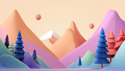3d minimal color street through the forest on digital art concept, Generative AI.