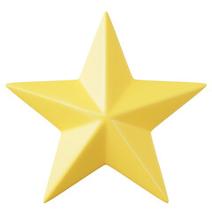 Yellow Star, illustrated in a plastic 3D style. 3d illustration with transparent background.