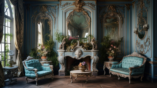 Interior of a cozy room in rococo style